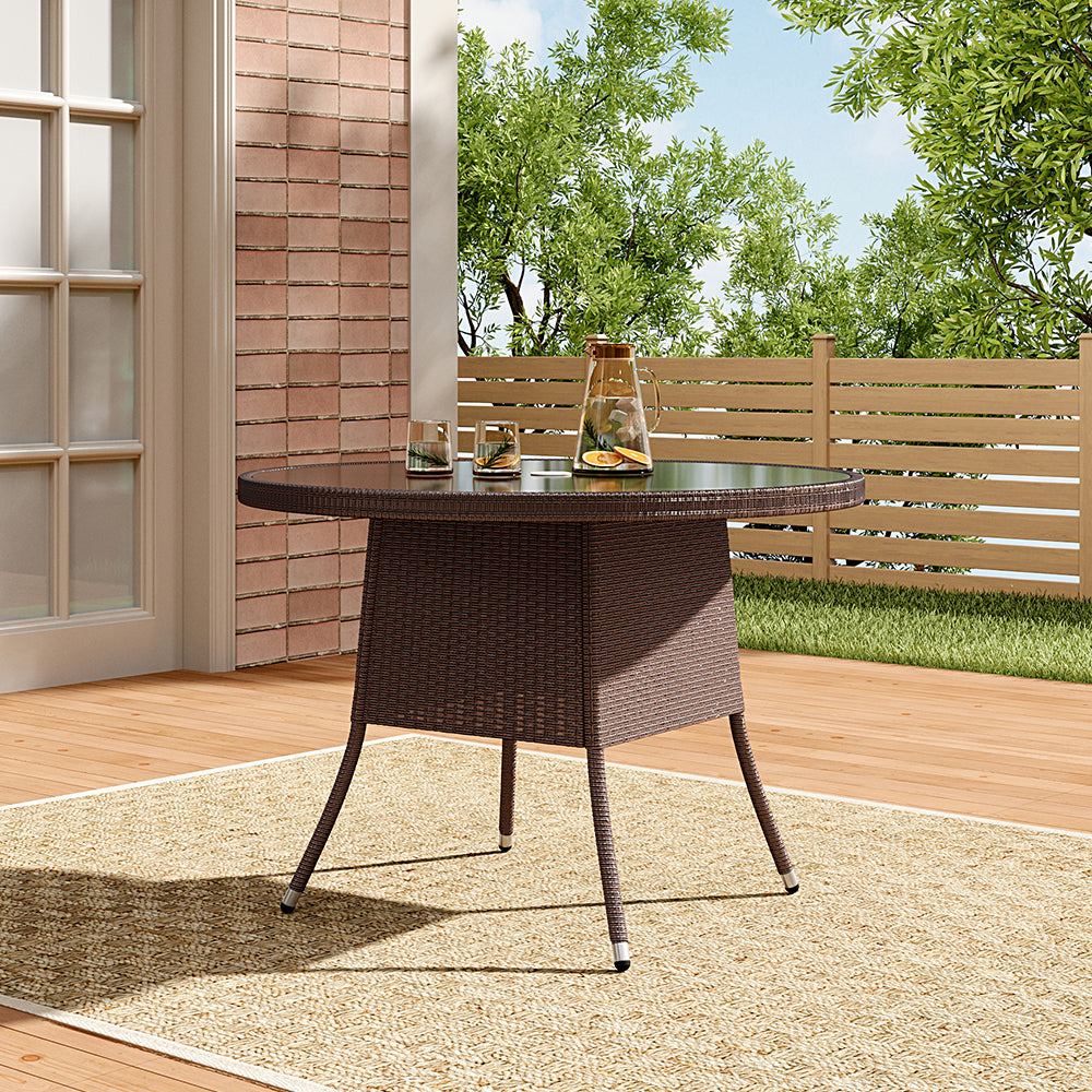 105cm Garden Rattan Patio Table with Parasol Hole
