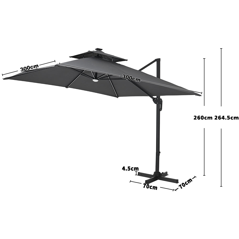 3M Garden Square Solar-Power LED Cantilever Parasol Umbrella