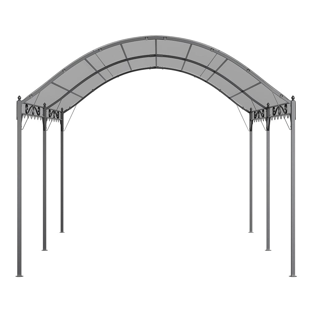 Dark Grey Outdoor Arched Pergola with Metal Frame and Canopy - White Background Product Shot