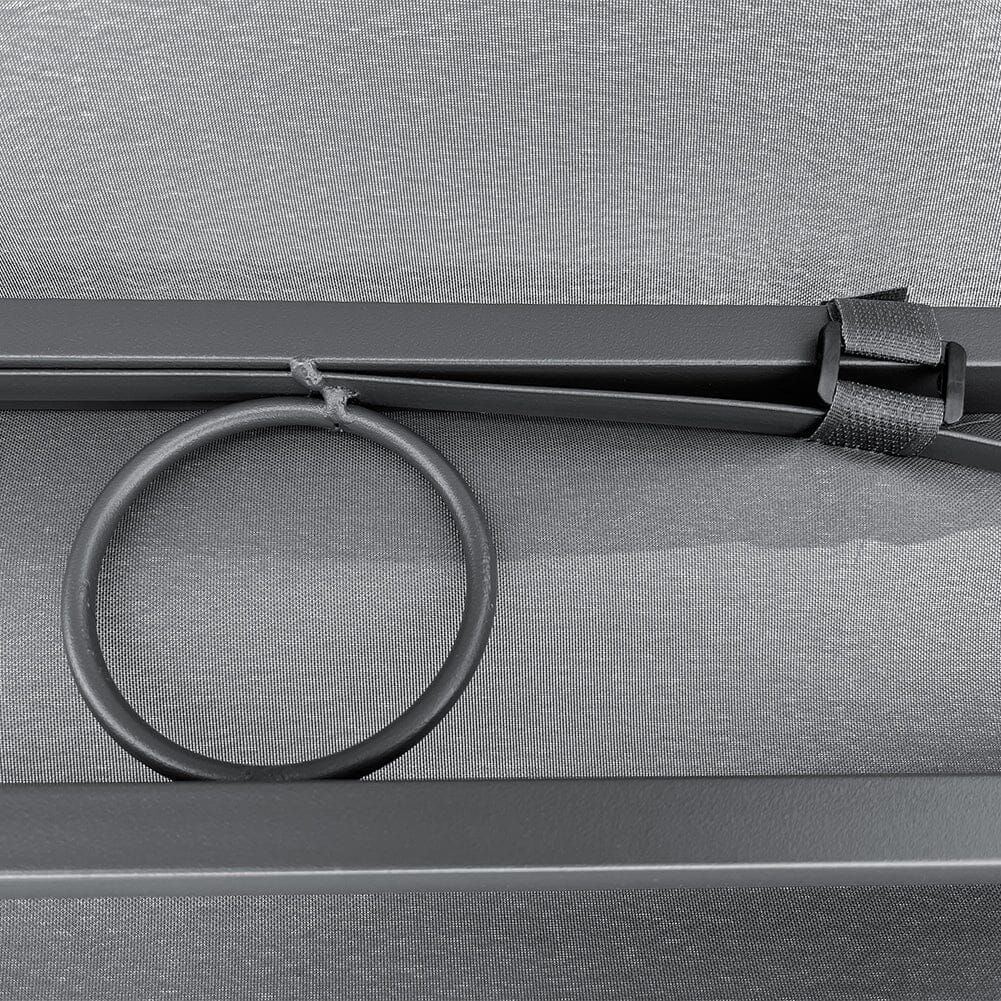 Detailed View of Internal Support Structure on Dark Grey Metal Pergola - Durable Steel Design