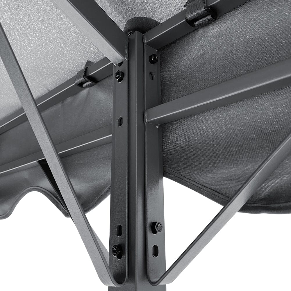 Close-up of Inner Corner Joint on Outdoor Arched Metal Pergola - Reinforced Structure Detail