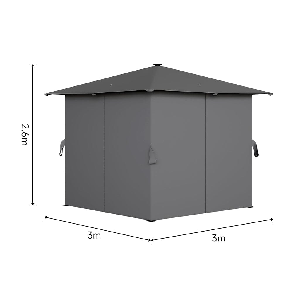 dimensions of 102x118 inch dark grey metal garden gazebo with lights - detailed measurement layout