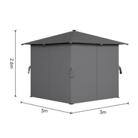 dimensions of 102x118 inch dark grey metal garden gazebo with lights - detailed measurement layout