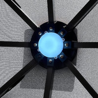LED ceiling light detail of dark grey metal gazebo - built-in lighting for nighttime use