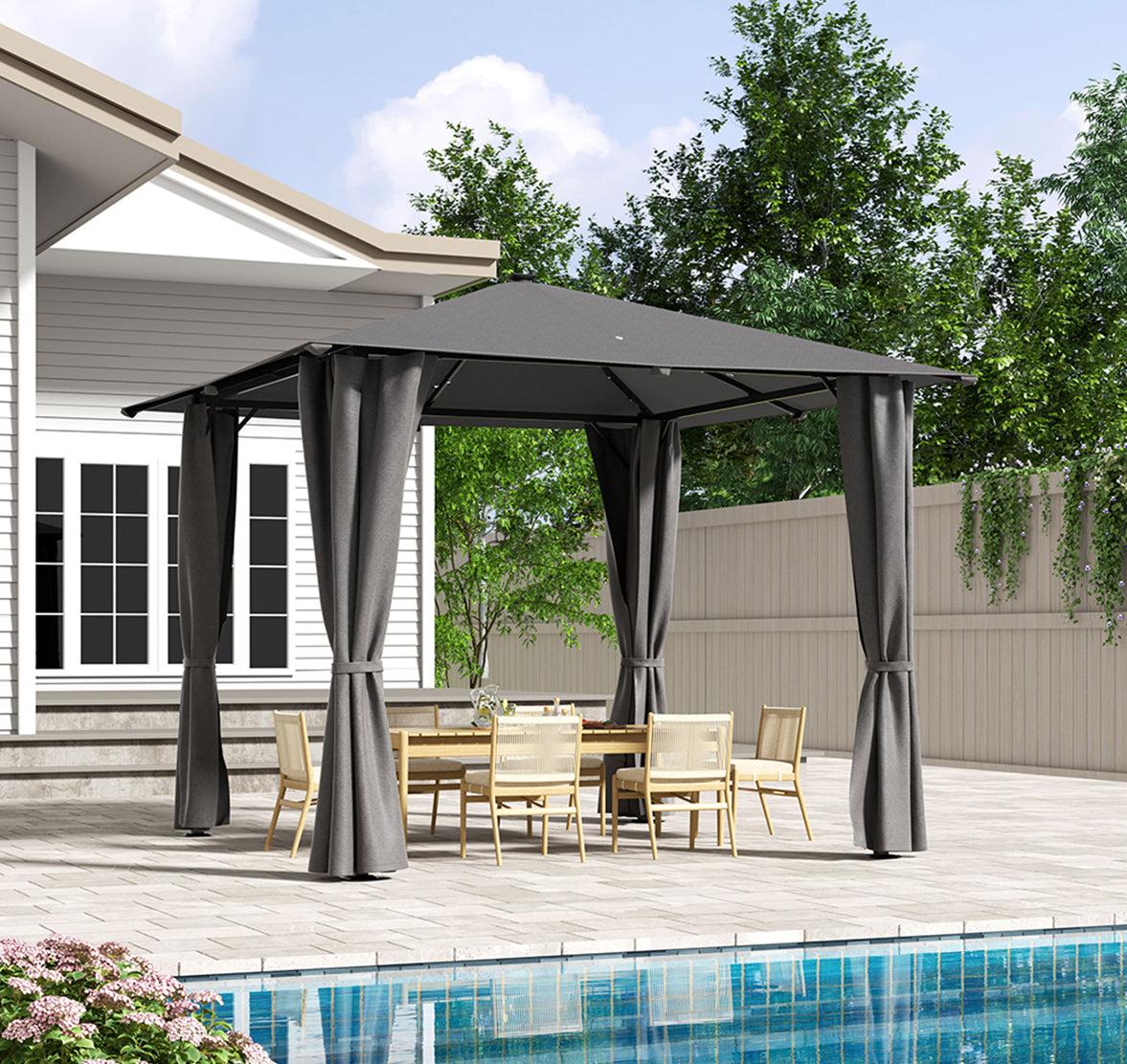 modern 102x118 inch garden gazebo with LED lights - perfect for outdoor seating or BBQ area