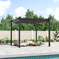Dark Grey Aluminum Horizontal Pulling Square Pergola – Modern Outdoor Shade Structure with Retractable Roof for Patio or Garden