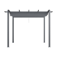 Dark Grey Aluminum Square Pergola with Horizontal Pull Canopy – Freestanding Outdoor Sunshade in Studio Background