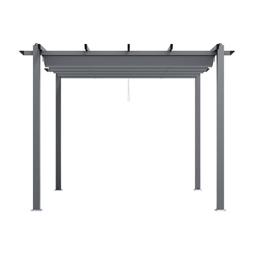 Dark Grey Aluminum Square Pergola with Horizontal Pull Canopy – Freestanding Outdoor Sunshade in Studio Background