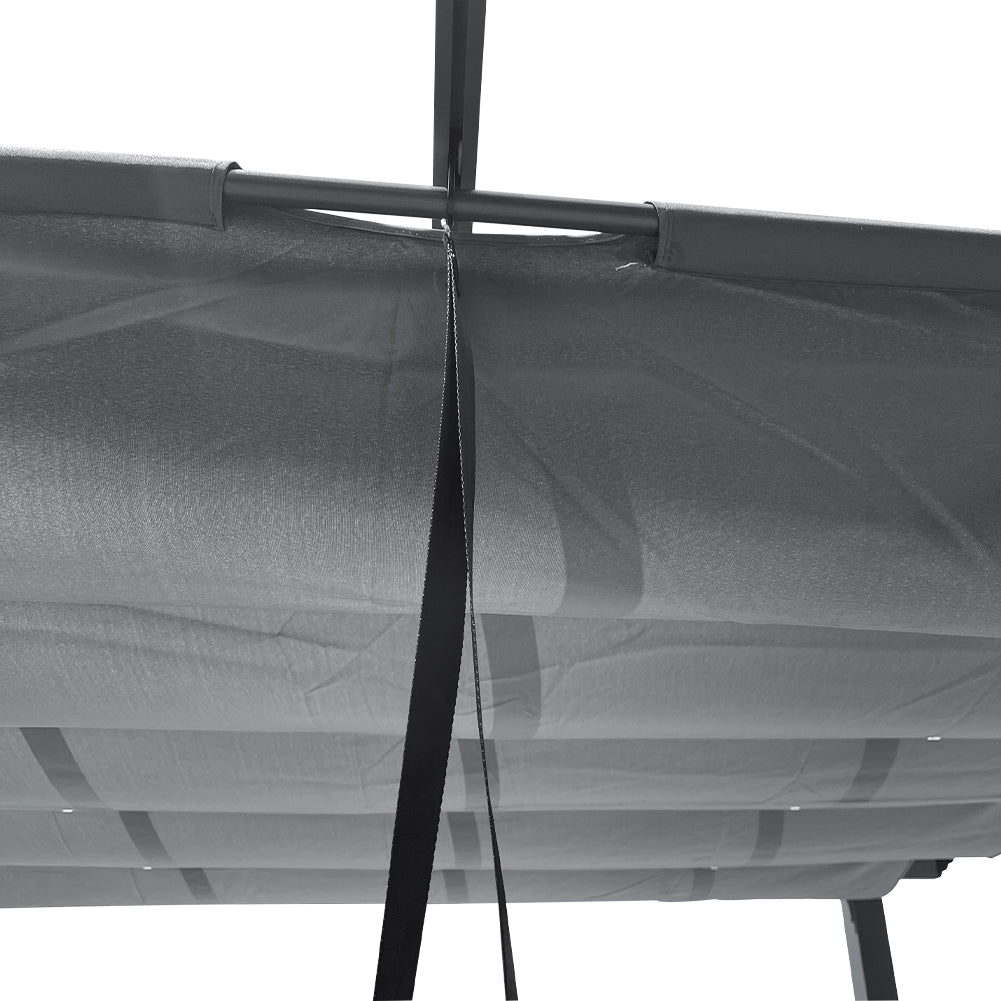 Side View Close-Up – Aluminum Slats and Horizontal Canopy Tracks of Outdoor Pulling Pergola