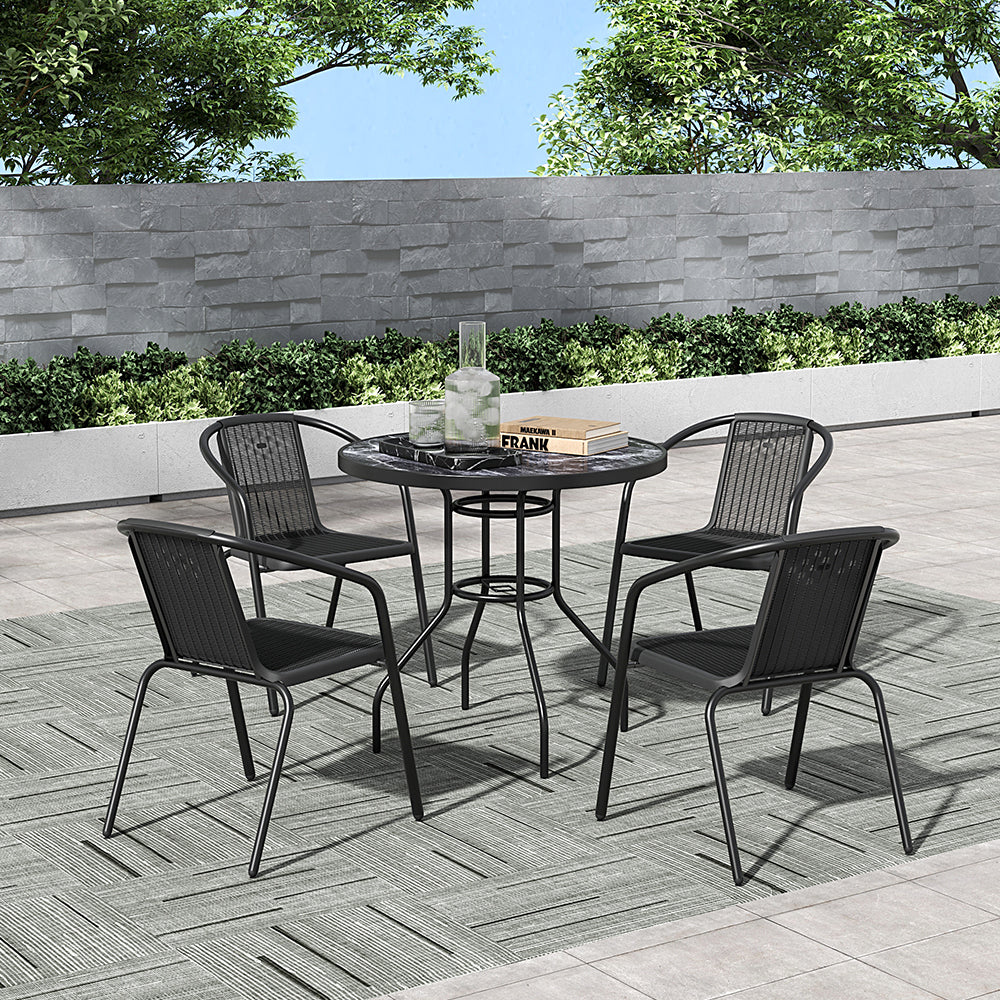 Black Garden Round/Square Marble Patio Table With Umbrella Hole