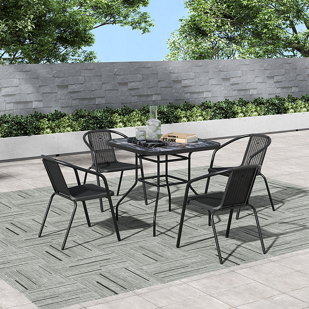 Black Garden Round/Square Marble Patio Table With Umbrella Hole