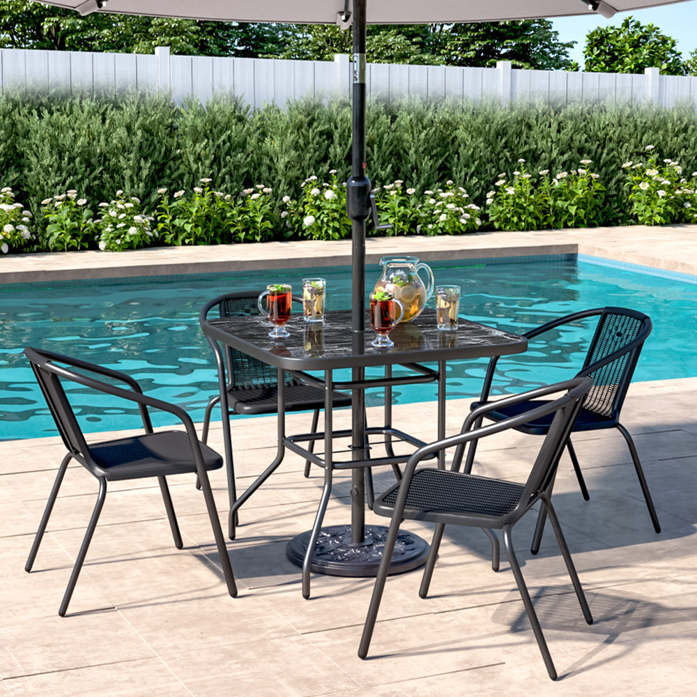 Black Garden Round/Square Marble Patio Table With Umbrella Hole