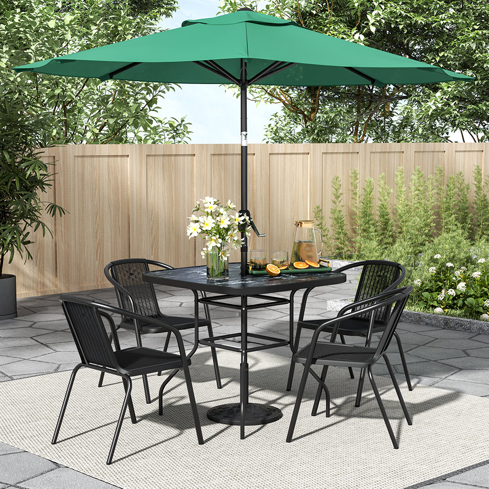 Black Garden Round/Square Marble Patio Table With Umbrella Hole