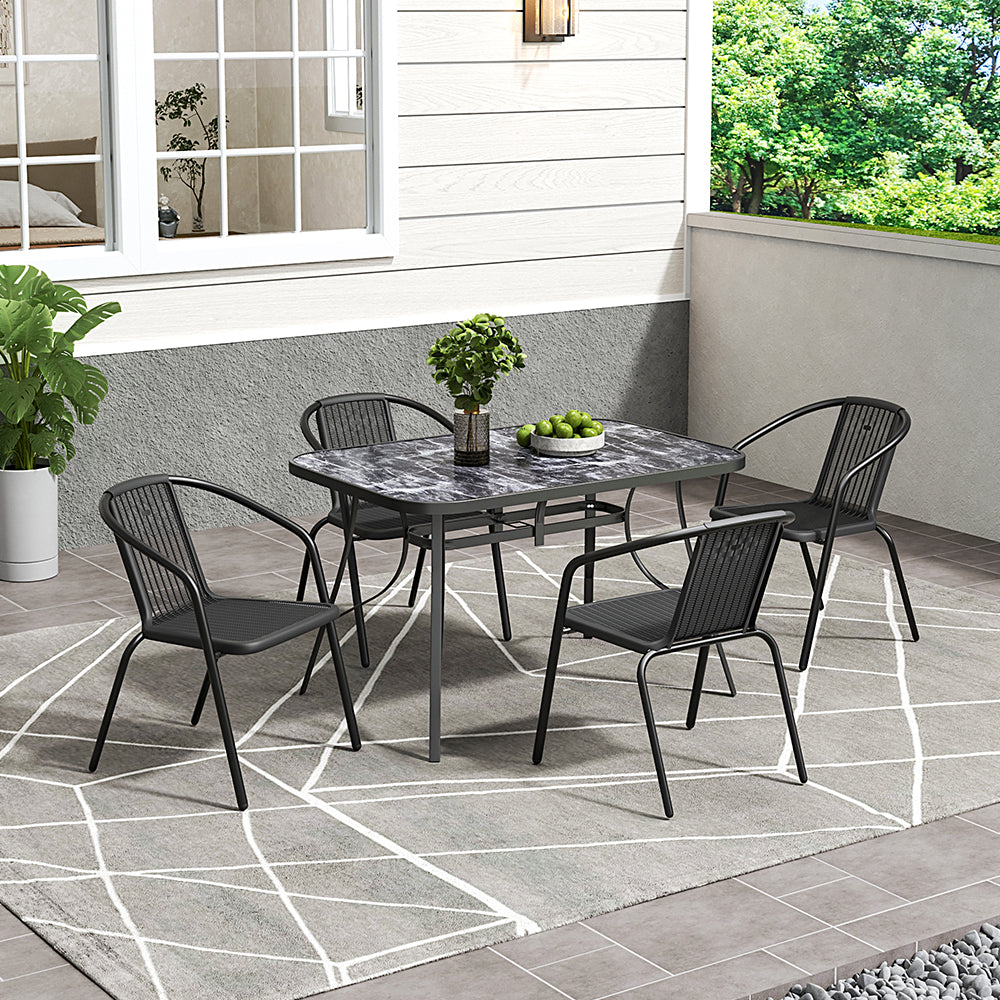 Black Garden Round/Square Marble Patio Table With Umbrella Hole