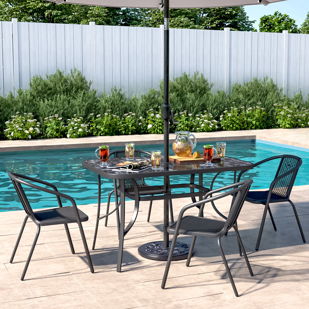 Black Garden Round/Square Marble Patio Table With Umbrella Hole