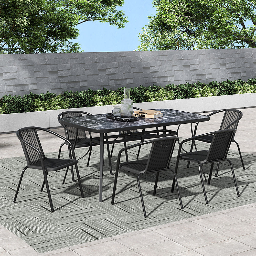 Black Garden Round/Square Marble Patio Table With Umbrella Hole