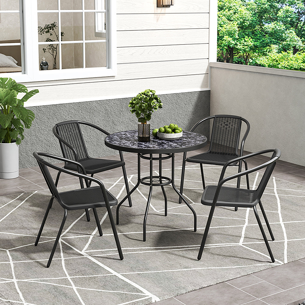 Black Garden Round/Square Marble Patio Table With Umbrella Hole