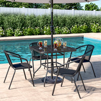 Black Garden Round/Square Marble Patio Table With Umbrella Hole