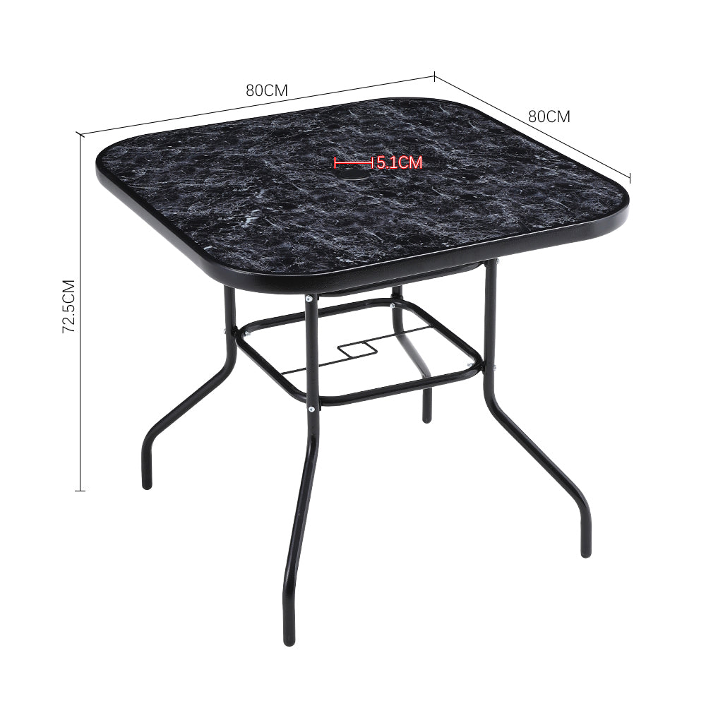 Black Garden Round/Square Marble Patio Table With Umbrella Hole