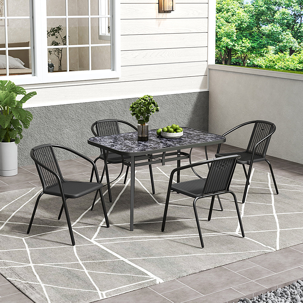 Black Garden Round/Square Marble Patio Table With Umbrella Hole