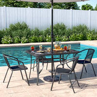 Black Garden Round/Square Marble Patio Table With Umbrella Hole