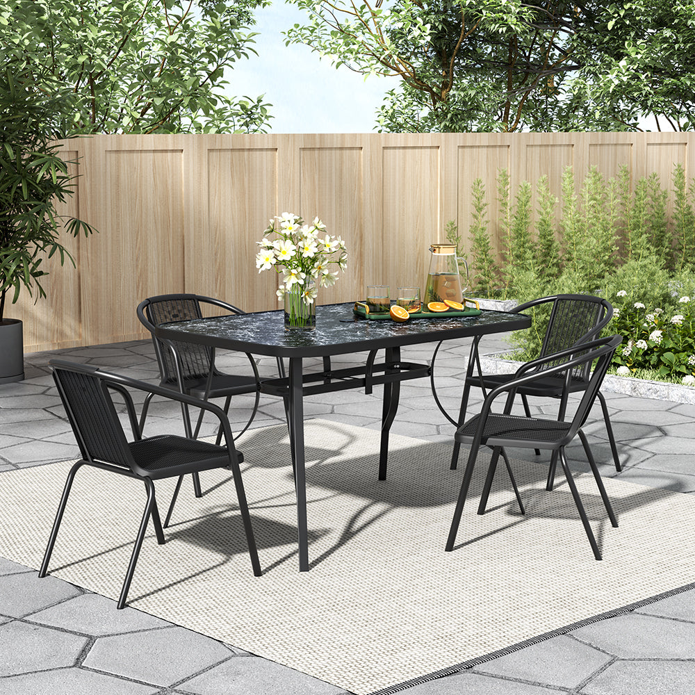 Black Garden Round/Square Marble Patio Table With Umbrella Hole