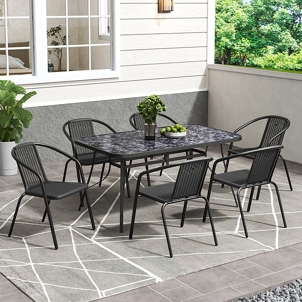 Black Garden Round/Square Marble Patio Table With Umbrella Hole