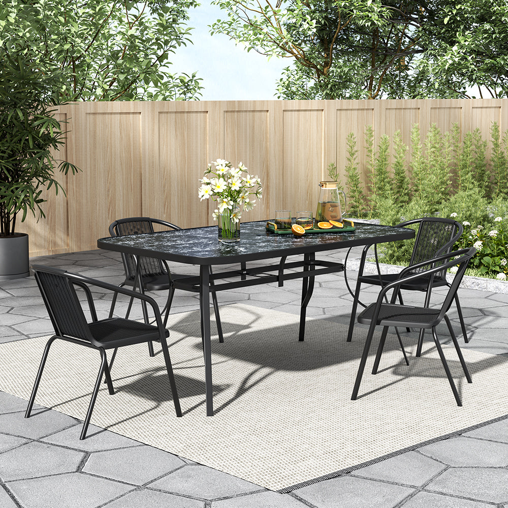 Black Garden Round/Square Marble Patio Table With Umbrella Hole