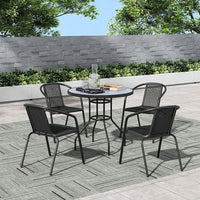 82 cm black round tempered glass patio table on balcony with chairs – stylish outdoor setup