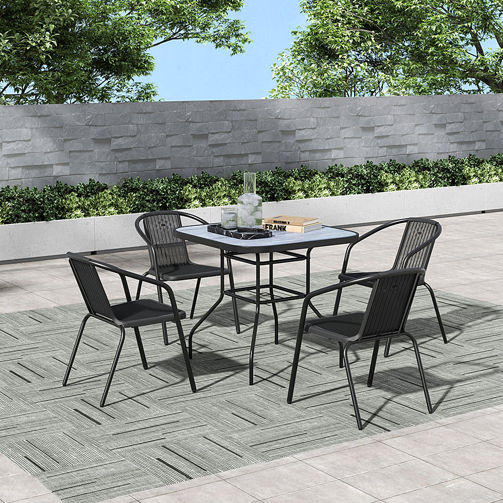 80 x 80 cm black tempered glass outdoor table set on patio – minimalist outdoor decor