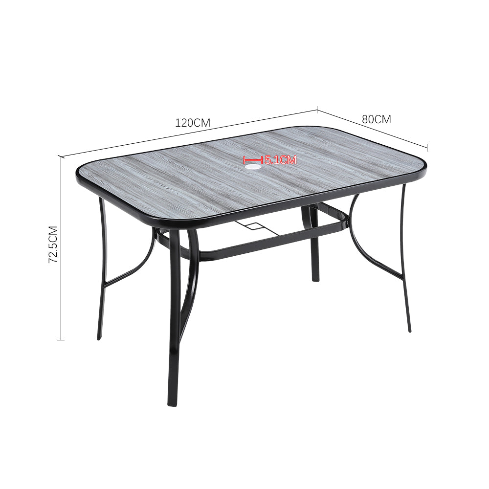 Size reference image for 122 x 82 cm black outdoor tempered glass garden table