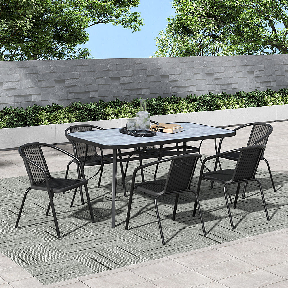 Spacious black rectangular table for 6 people in patio dining setup – 152 x 92 cm