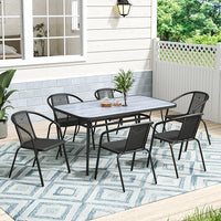 Extra large black garden table with tempered glass wood grain top, 152 x 92 cm – outdoor dining table
