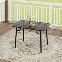 Rectangular 120cm Black Wrought Iron Patio Table – Elegant Garden Dining Scene
