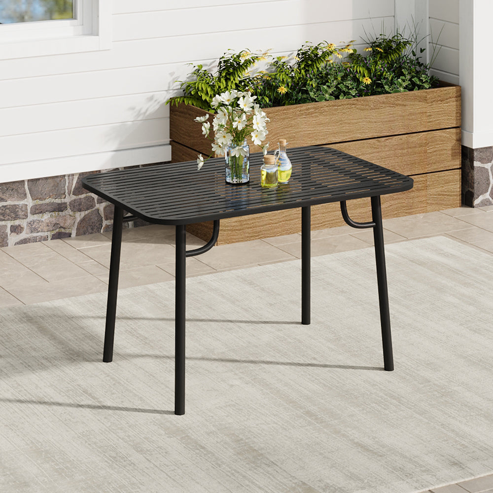 120cm Black Wrought Iron Garden Patio Table – Rectangular Outdoor Metal Dining Table