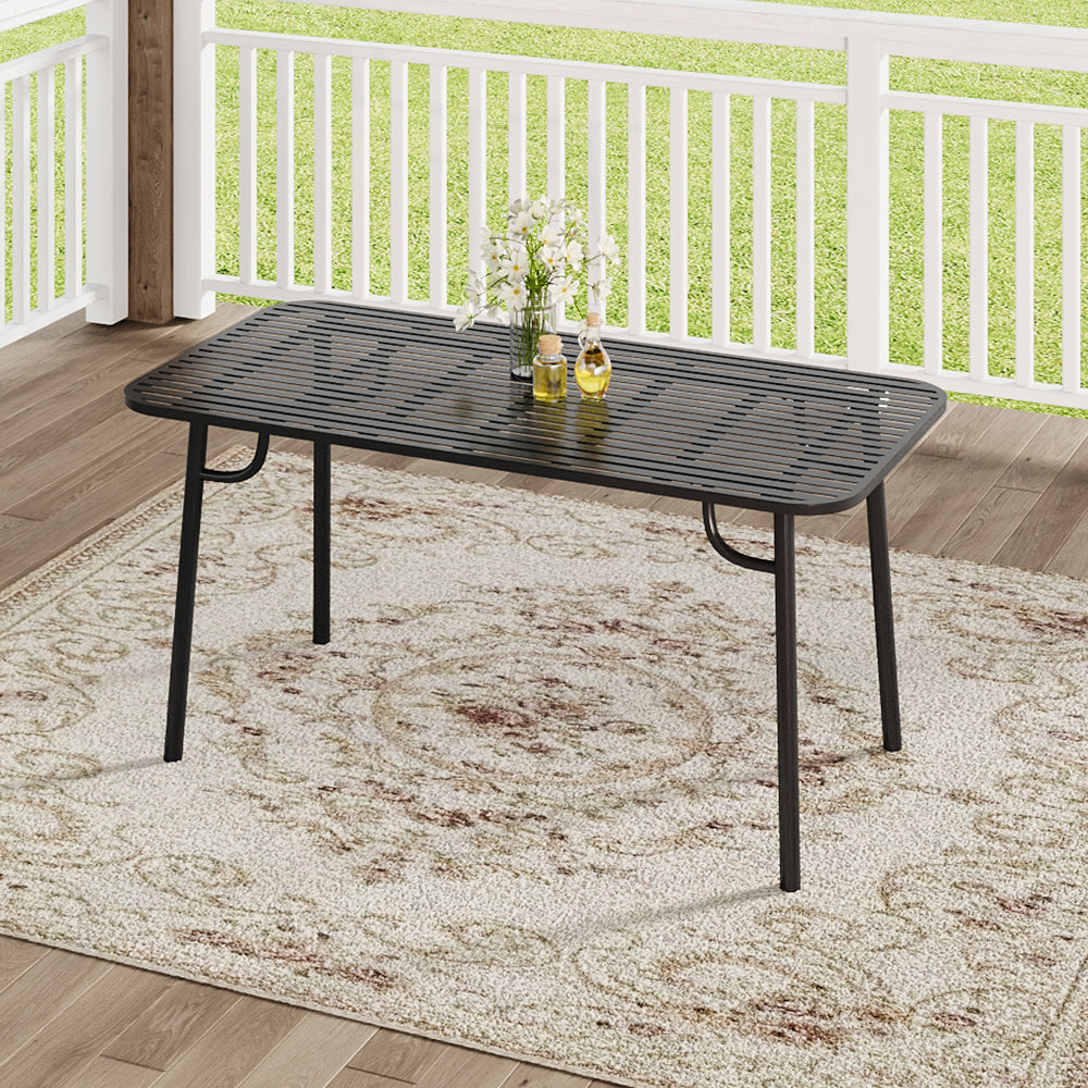 Spacious 160cm Black Metal Patio Table – Garden Dining Setup for Large Groups