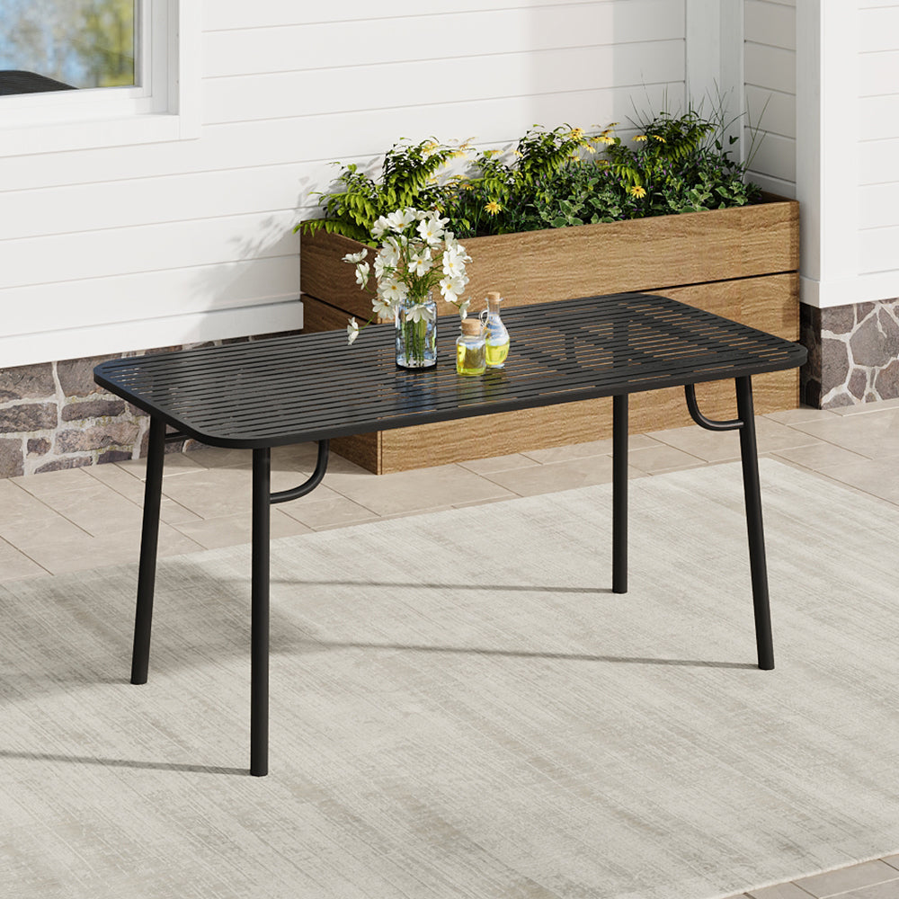 160cm Black Wrought Iron Garden Patio Table – Large Rectangular Outdoor Dining Table