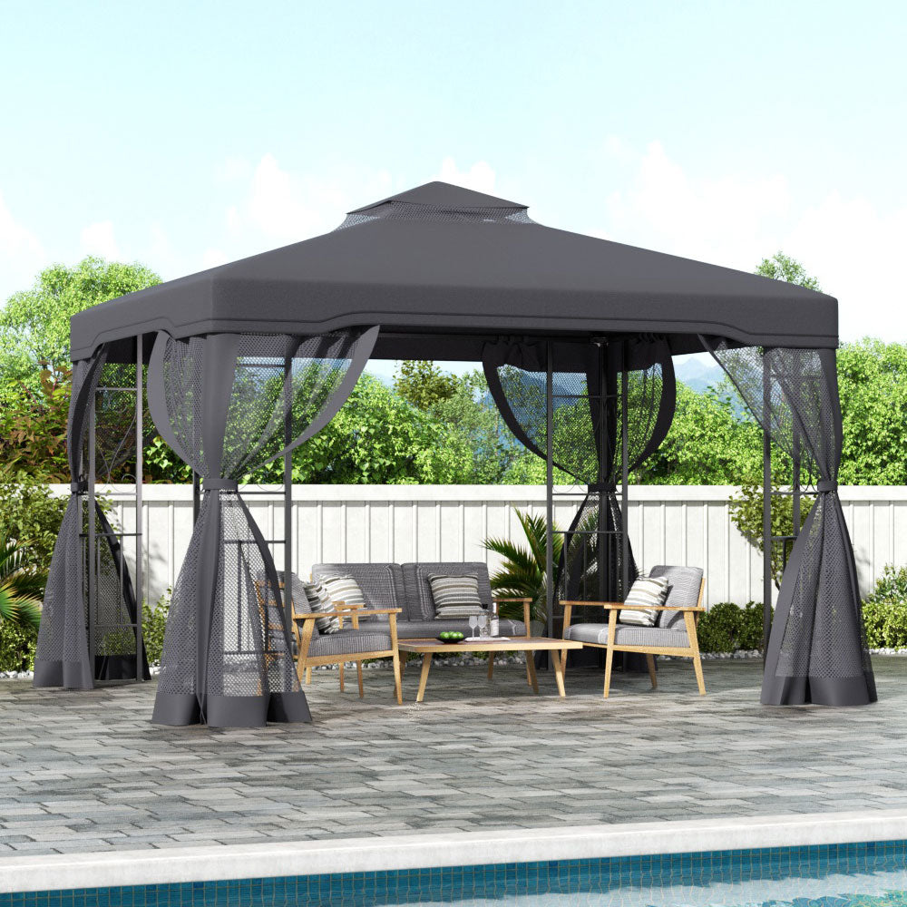 Dark Grey Modern Garden Gazebo Canopy – Weather-Resistant Outdoor Shade Structure