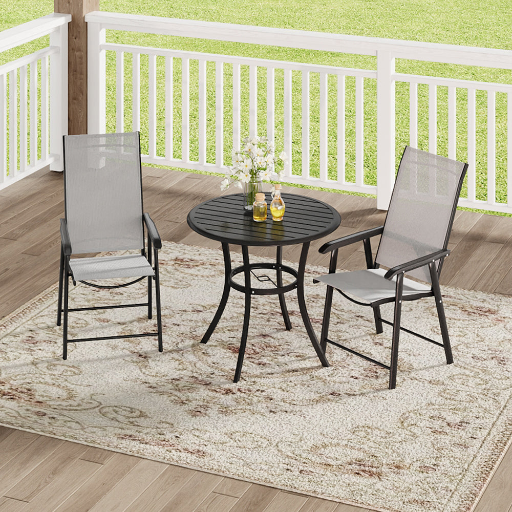 Black 80cm round metal slatted garden patio table with umbrella hole – weather-resistant outdoor furniture