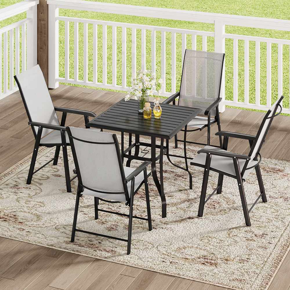 80x80cm Black Metal Slatted Square Garden Patio Table – Modern Outdoor Dining Table