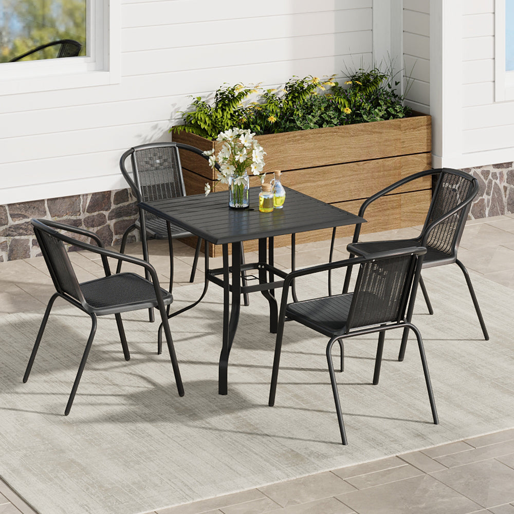 Modern Patio with Black 80x80cm Slatted Square Garden Table – Weatherproof Design