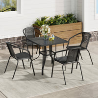 Modern Patio with Black 80x80cm Slatted Square Garden Table – Weatherproof Design