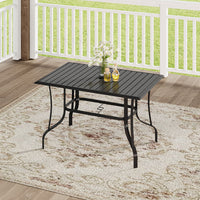 120x80cm Black Slatted Metal Garden Table in Patio Setting – 4-Person Table