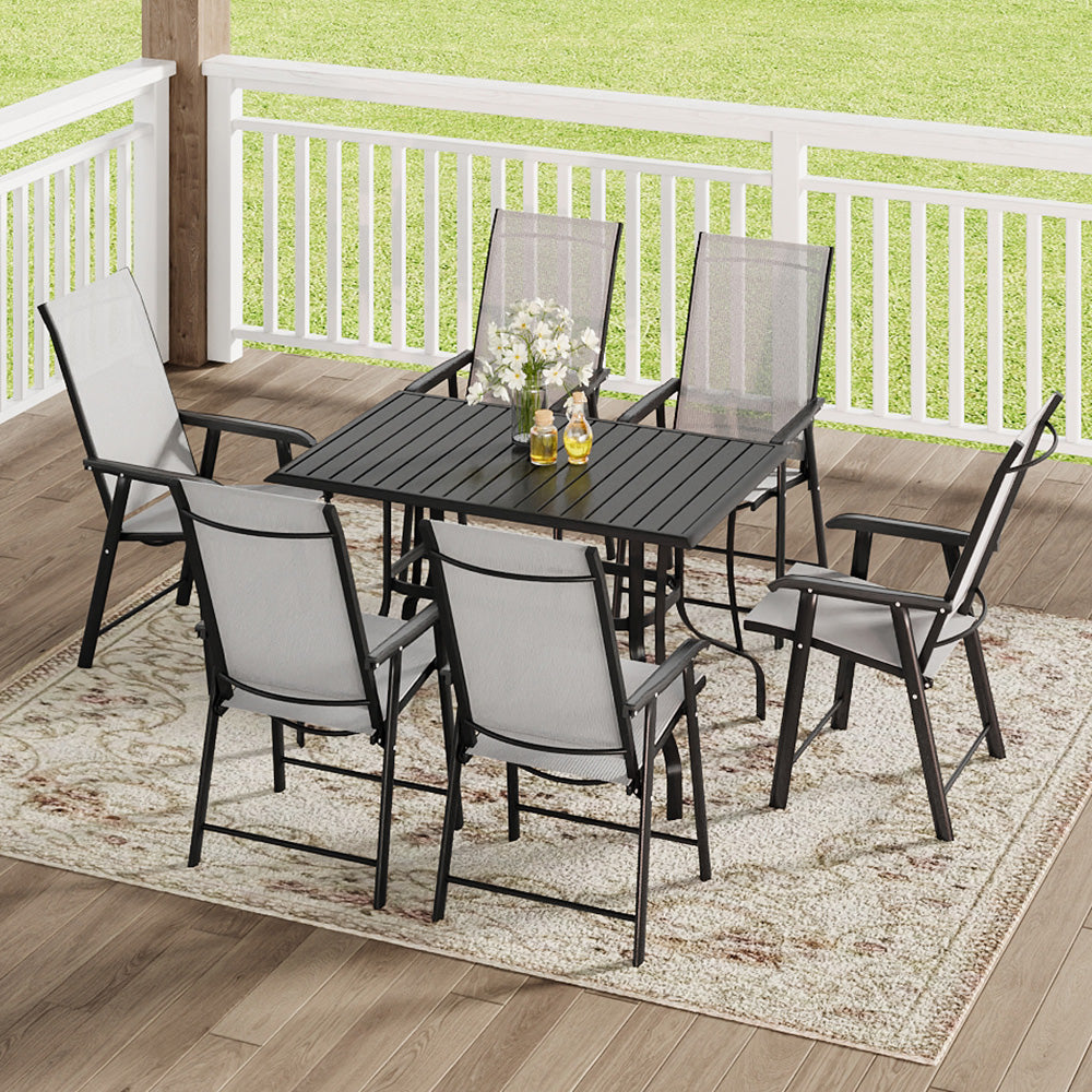 120x80cm Black Metal Slatted Rectangular Garden Patio Table – Outdoor Dining Table