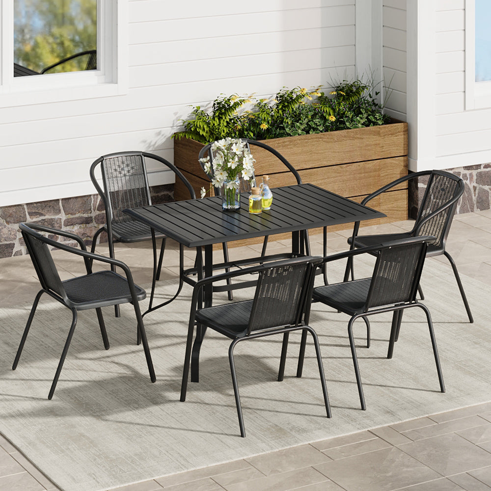 Contemporary Garden Setup with 120x80cm Black Slatted Patio Table