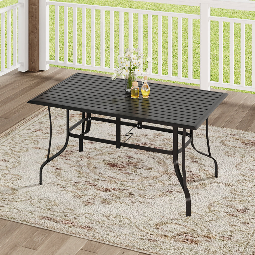 150x90cm Black Rectangular Garden Table on Stone Patio – Stylish Outdoor Dining