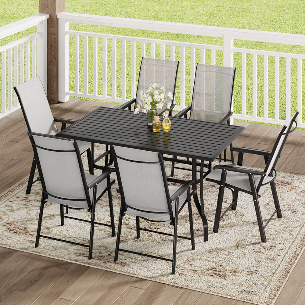 150x90cm Black Metal Slatted Garden Patio Table – Rectangular Outdoor Dining Table