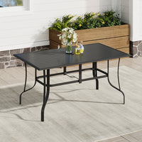 Large Patio Table – 150x90cm Black Metal Slatted Outdoor Dining Table for 6