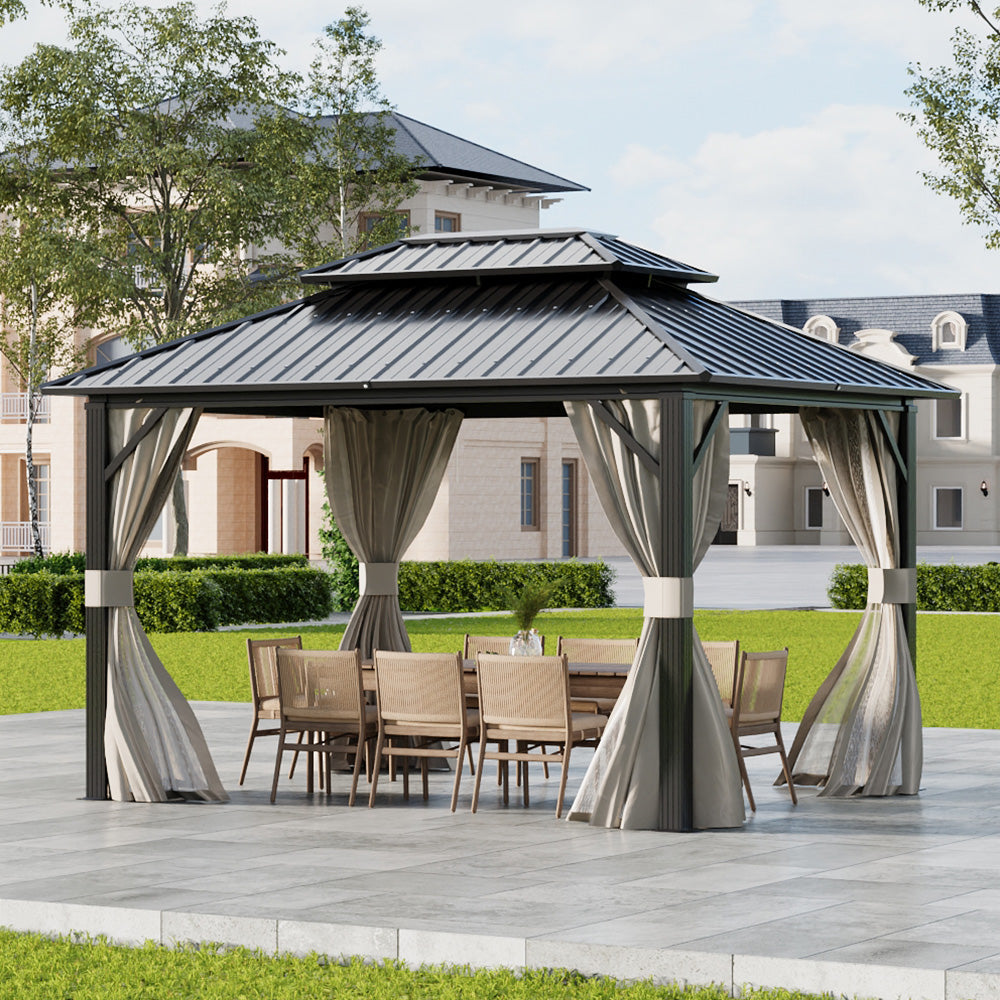 Grey Aluminum Gazebo 12x10ft for Large Outdoor Entertaining Area