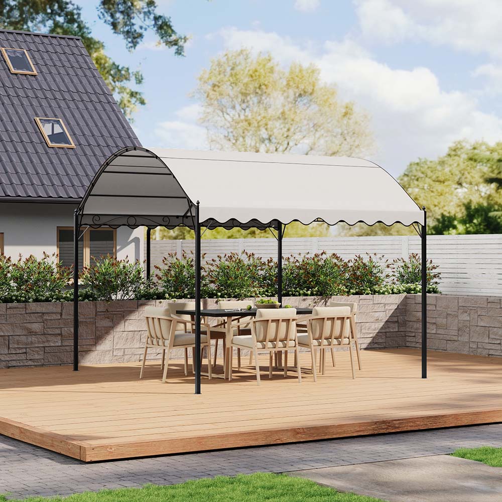 10x10ft Outdoor Beige Metal Arched Pergola with Canopy